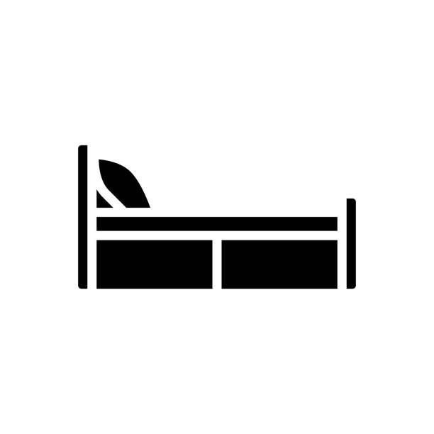 Single bed black glyph icon Single bed black glyph icon. Bedstead for solo sleeper. Bedroom furnishing. Modern contemporary home furniture store. Silhouette symbol on white space. Solid pictogram. Vector isolated illustration bed frame stock illustrations