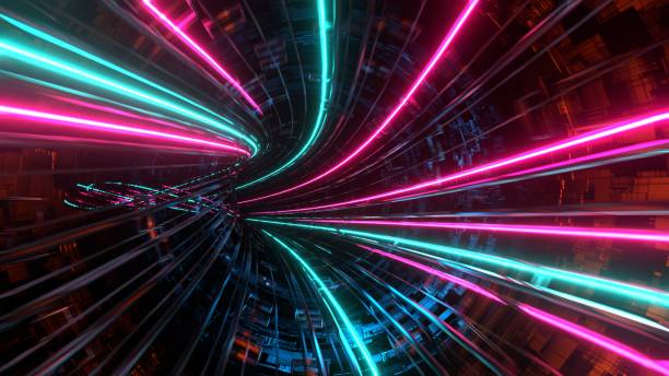 istock Futuristic neon portal. Abstract glowing tunnel. 1454162239