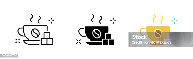 istock Coffee with sugar line icon. Beverage, hot, cold, brew, tasty, cup, morning, breakfast, break, aroma, have a rest, caffeine, dessert. Drink concept. Vector icon in line, black and colorful style 1454162760