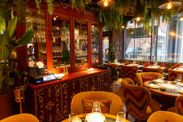 istock Luxurious restaurant in a classic style with live plants 1454165119
