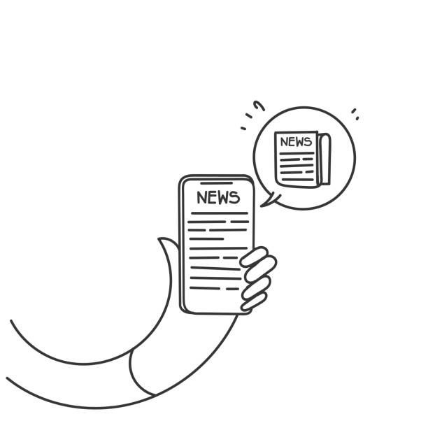 hand drawn doodle reading news on mobile phone illustration vector hand drawn doodle reading news on mobile phone illustration vector newspaper seller stock illustrations
