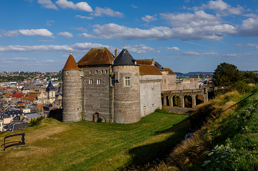 Smederevo, Serbia - November 15, 2023: The Smederevo Fortress, a medieval fortified city, is seen in this photo. Photo shows the grand castle fort and it's extensive surrounding walls.