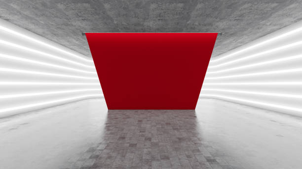 istock Empty Red Wall with Neon Lights in an Abstract White Room 1454166577
