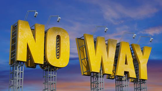 No Way Traffic Sign with Spotlights. 3D Render