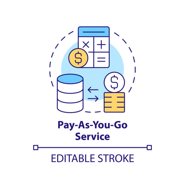 ilustraciones, imágenes clip art, dibujos animados e iconos de stock de icono de concepto de servicio de pago por uso - pay as you go