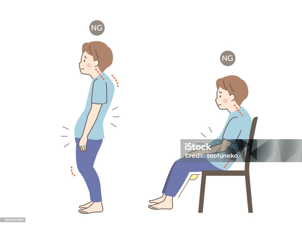 Man With Poor Posture Illustration Set Material Stock Illustration ...
