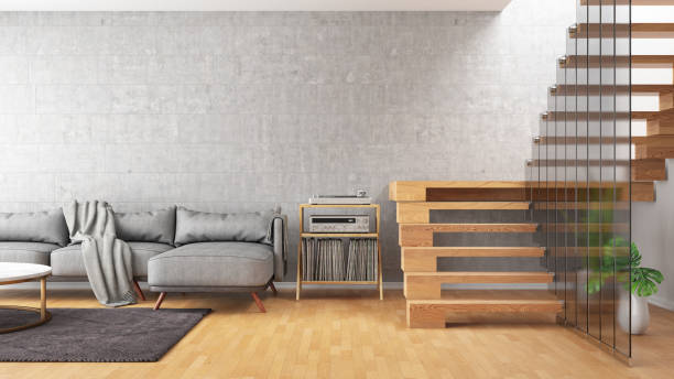istock Modern Living Room with Stairs 1454167614