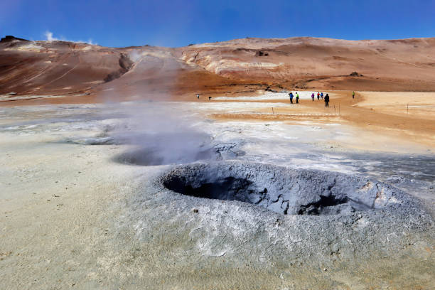 Fumarole at Hverir, Iceland Steaming fumaroles at Hverir, a highly active geothermal area in Northern Iceland mud volcano stock pictures, royalty-free photos & images