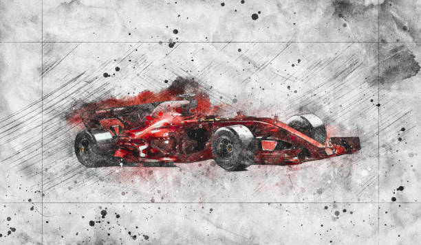 open-wheel single-seater car racing car concept sketch. 3D illustration.