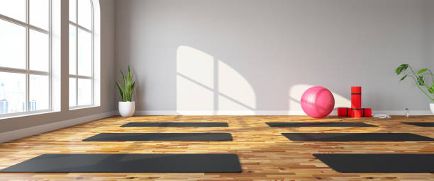 estudio de yoga y pilates panorama - centro de yoga fotografías e imágenes de stock