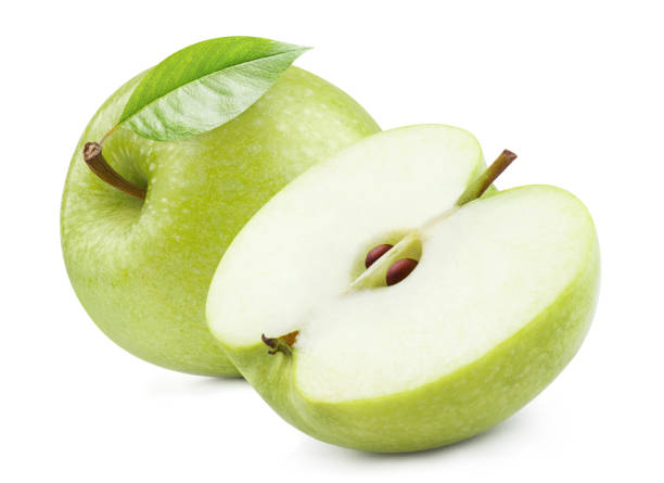 istock Delicious green apples on white 1454178153