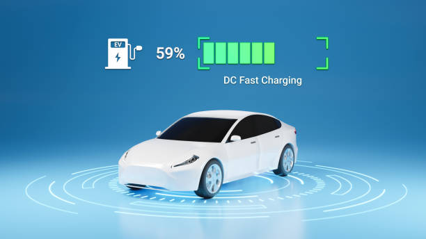 istock Generic Electric Vehicle charging battery using DC fast charger, smart information EV power station status display, futuristic design hybrid car power level indicator UI interface 3d rendering 1454180273