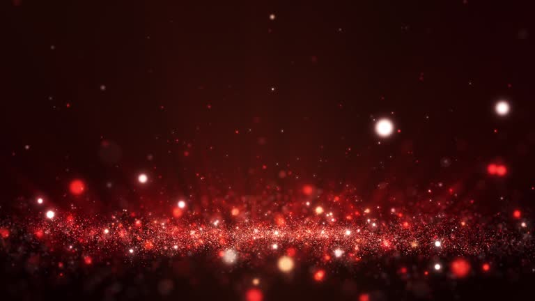 Seamless loop, Glitter red particles stage and light shine abstract background. Flickering particles with bokeh effect.  60 FPS 4096x2304 Px.