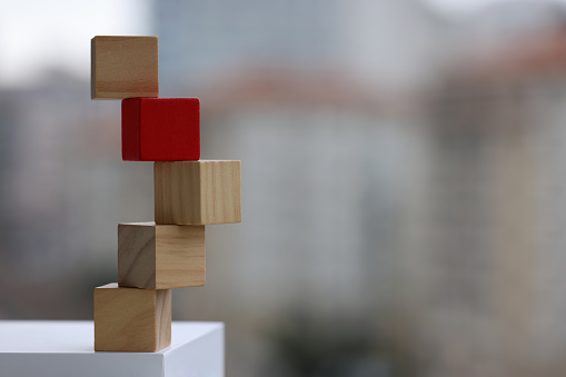 Wood blocks on platform