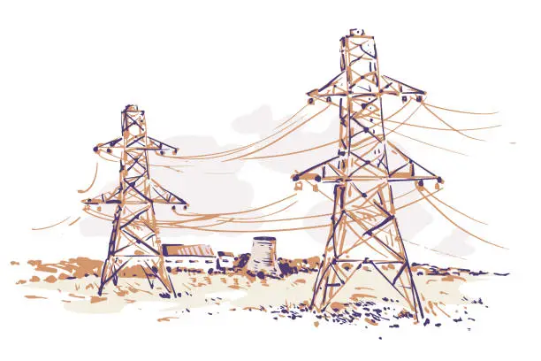 Vector illustration of Old Power Lines Sketch