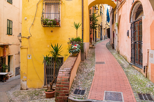 Caruggio in the old town of Sanremo (caruggio is a typical alleyway of the Ligurian historical centres)