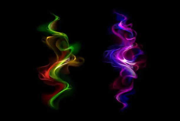 Vector illustration of Neon fire smoke, magic swirls effect, wand spell