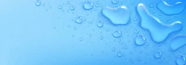 Vector illustration of Water drops, spill puddles on blue background