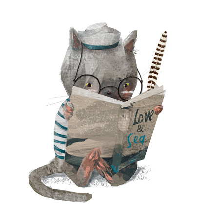 cute little dressed cat with book