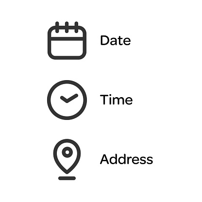 Date and time location address icon outline style. Event message . Information document form symbol business concept. Vector stock illustration.
