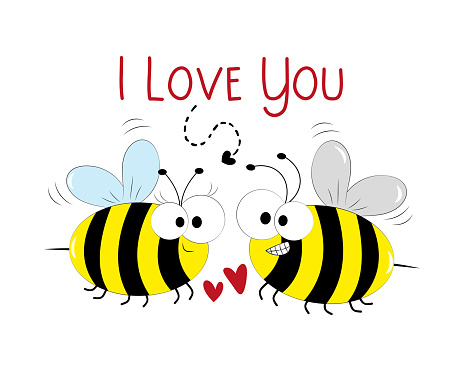 I love you - cute bees, with hearts.  Valentine's Day decoartion. Good for greeting card, T shirt print, poster, label, cover, mug and other gifts design.
