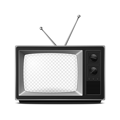 Vector 3d Realistic Retro TV Receiver with Transparent Screen Isolated on White Background. Home Interior Design Concept. Vintage TV Set, Television, Front View.