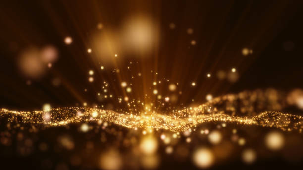 istock Yellow gold light ray shine glow particle abstract background. 1454188791