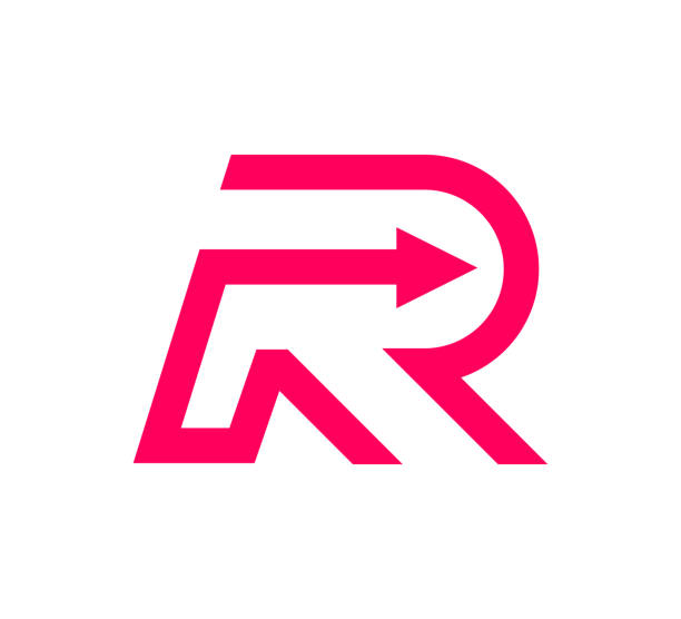 Capital letter r symbol with arrow crossing. Futuristic, corporate identity symbol, company graphic design. r arrow logo stock illustrations