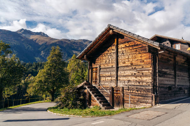 Architecture and landscape in Mühlebach, Goms, Wallis, Switzerland beautiful traditional house