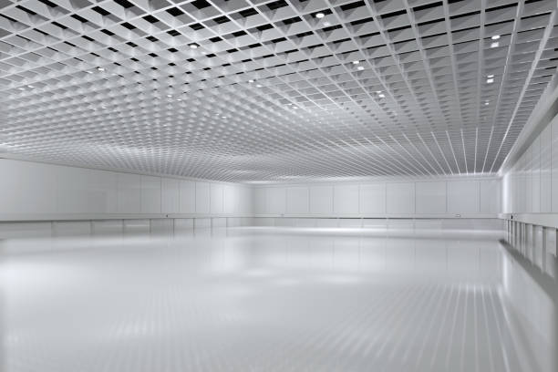 istock Empty hall exhibition centre.The backdrop for exhibition stands, booth,Display,trade show.Conversation for event,meeting.Big room for entertainment,event,sports.3d Background for online.3d render. 1454193004