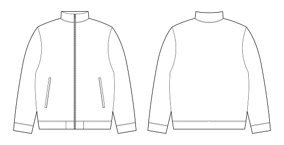 Technical sketch bomber jacket. Kids casual clothing design template. Front and back views. Vector CAD technical fashion illustration.