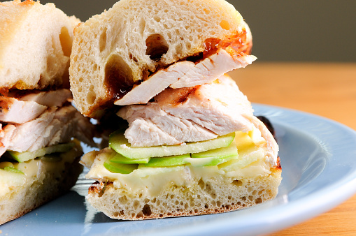 brie and chicken sandwich with apple and marmalade