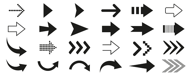 Arrow set vector icons.  Isolated arrow symbols. Arrow black icon. Vector illustration.