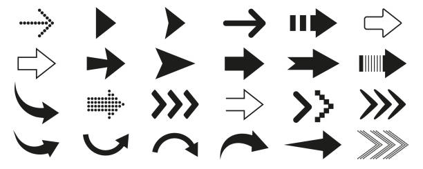 Print Arrow set vector icons.  Isolated arrow symbols. Arrow black icon. Vector illustration. traffic arrow sign stock illustrations