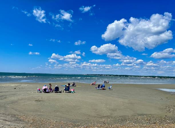 Town Beach sunbathers stock photo