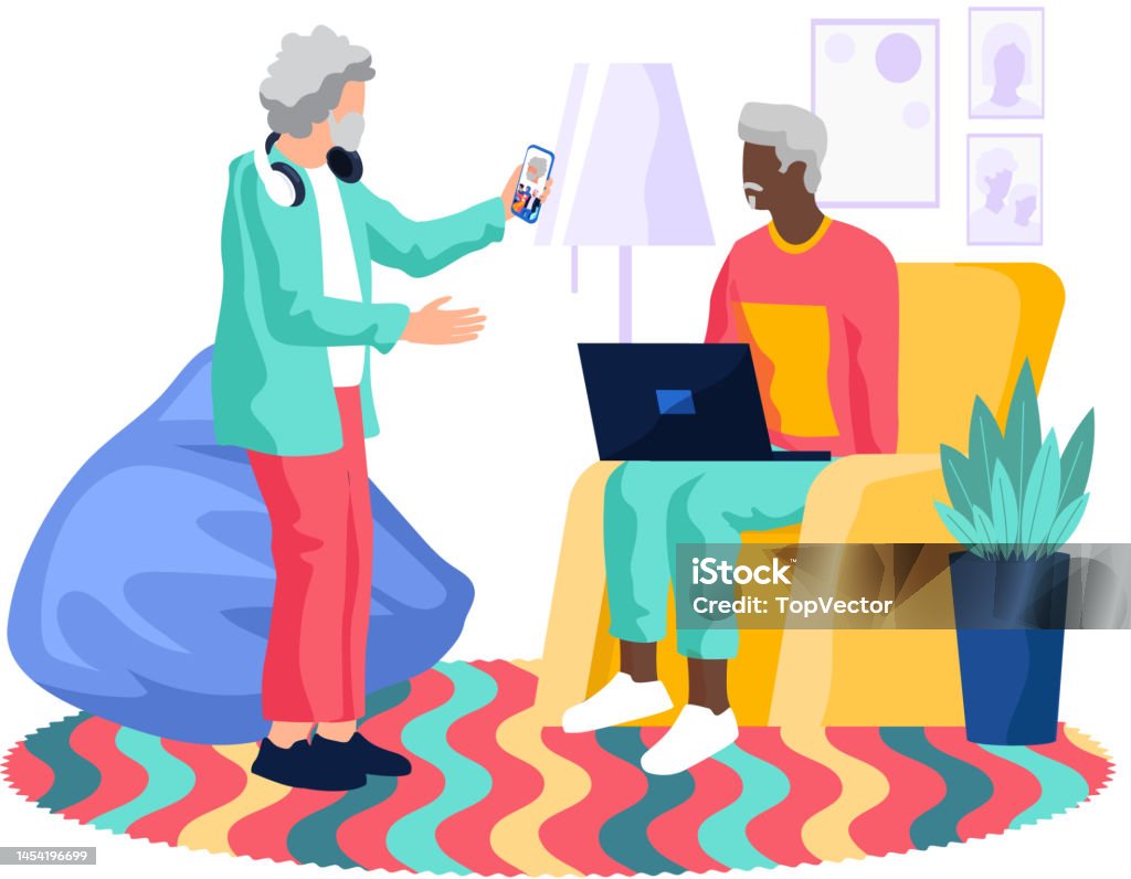 Oldd Person Using Computer Social Concept Old People Using Computer And Technology Elderly Person ...