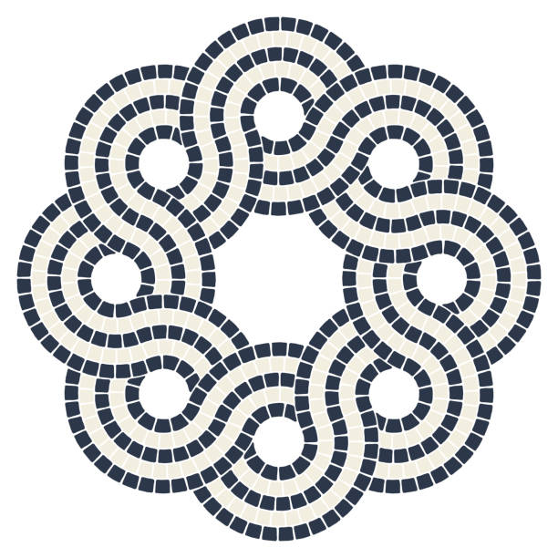 Ancient interweaving mosaic decorative element. Decorative antique stone ornament. Ancient interweaving mosaic decorative element. Decorative antique stone ornament. Abstract antique texture. byzantine pattern stock illustrations