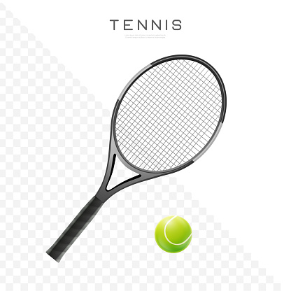 Tennis racket and ball vector realistic illustration. Sport equipment isolated icon on transparent background EPS10