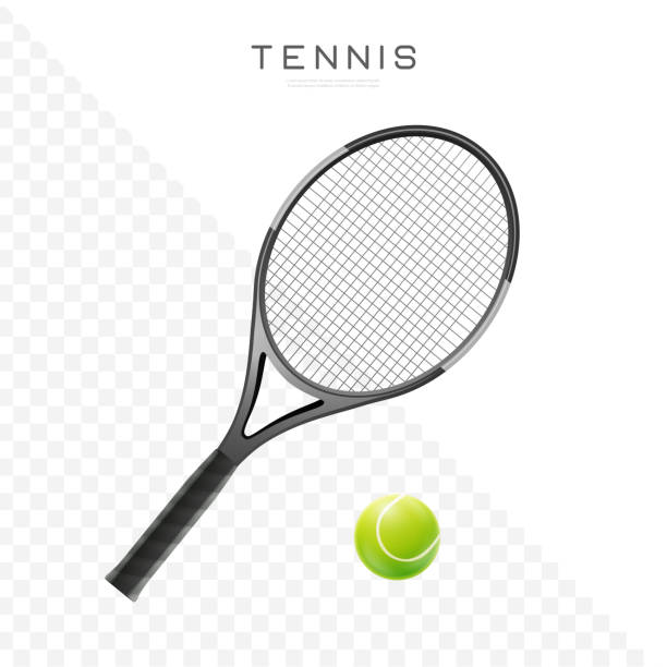 Tennis racket and ball vector realistic illustration. Sport equipment isolated icon on transparent background EPS10 Tennis racket and ball vector realistic illustration. Sport equipment isolated icon on transparent background EPS10 tennis racquet stock illustrations