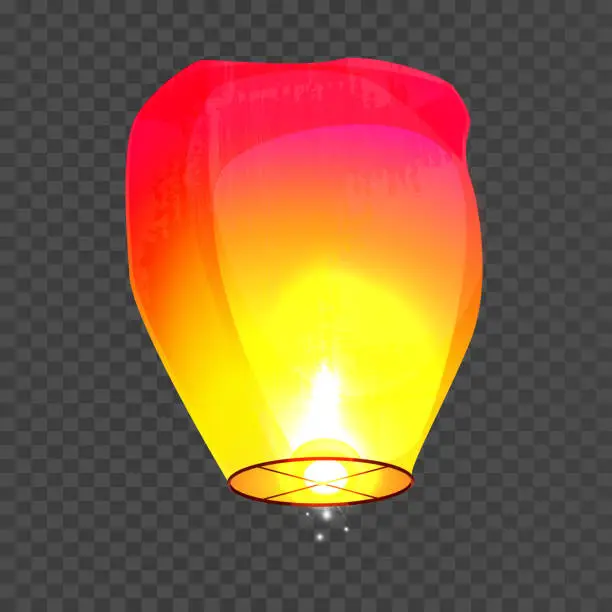 Vector illustration of Diwali holiday concept in realistic style. Fiery bright paper lanterns on an isolated background.
