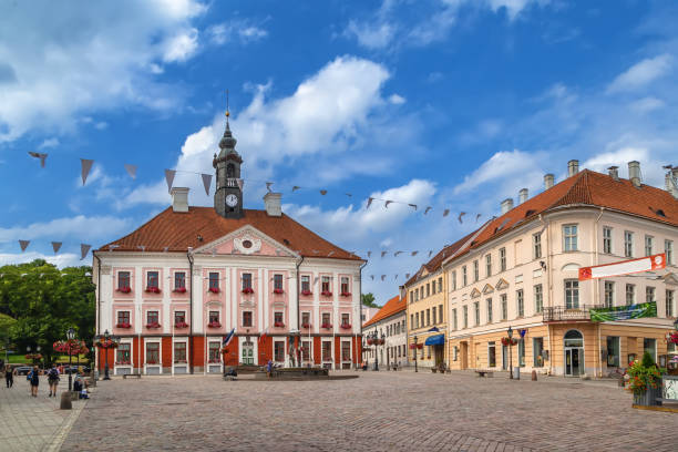 Town hall square, Tartu, Estonia stock photo