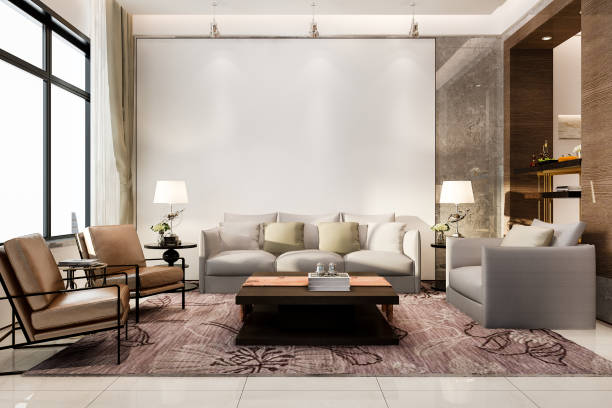 istock 3d rendering luxury and modern living room with leather sofa and lamp 1454211614