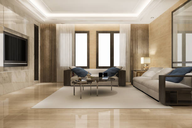 istock 3d rendering luxury and modern living room with leather sofa and lamp 1454211623