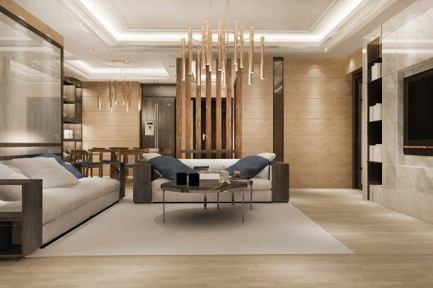 istock 3d rendering luxury and modern living room with leather sofa and lamp 1454211624
