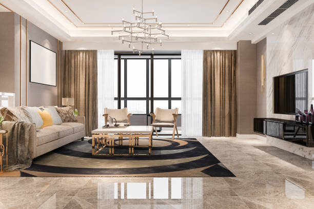 istock 3d rendering luxury and modern living room with leather sofa and lamp 1454211632