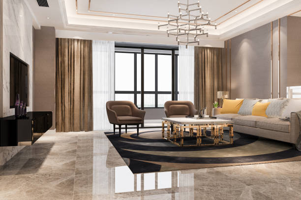 istock 3d rendering luxury and modern living room with leather sofa and lamp 1454211639