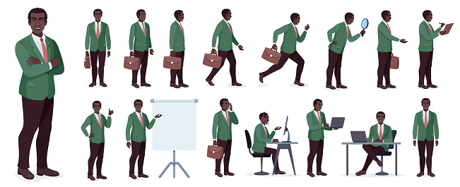 Set of African American Businessman character design.