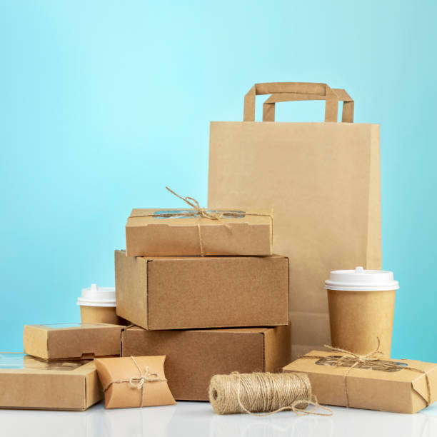 istock Craft cardboard gift boxes, paper bag and cardboard cups 1454213746