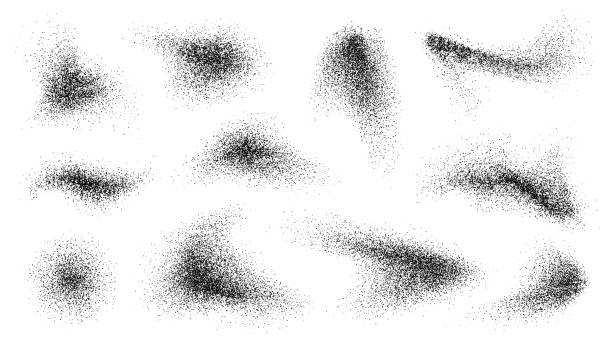 bildbanksillustrationer, clip art samt tecknat material och ikoner med dotwork abstract shapes, black grain texture, abstract stipple sand effect, gradient from dots. - prickteknik