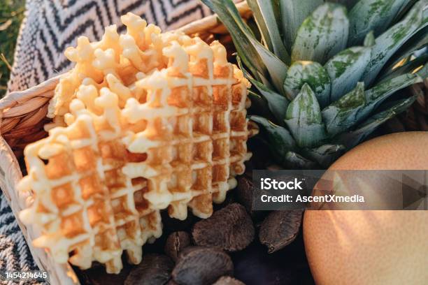 Waffles And Fruit In A Basket Stock Photo - Download Image Now - Basket, Breakfast, Choice
